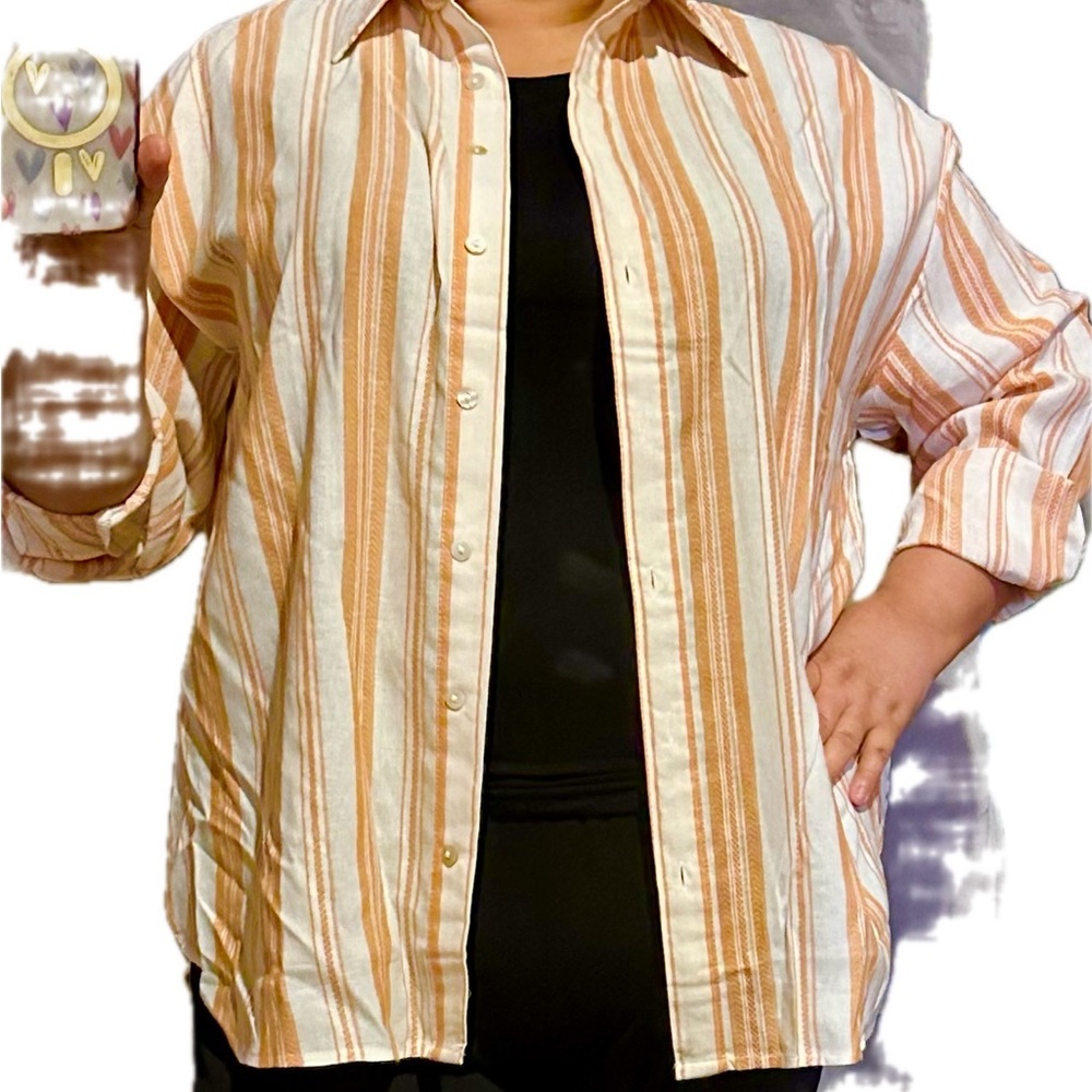Easel Orange and White Striped Button Down Shirt